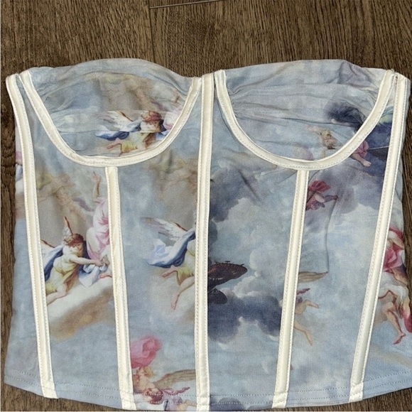Blue and White Bustier Top with Sweetheart Neckline - Picture 3 of 6